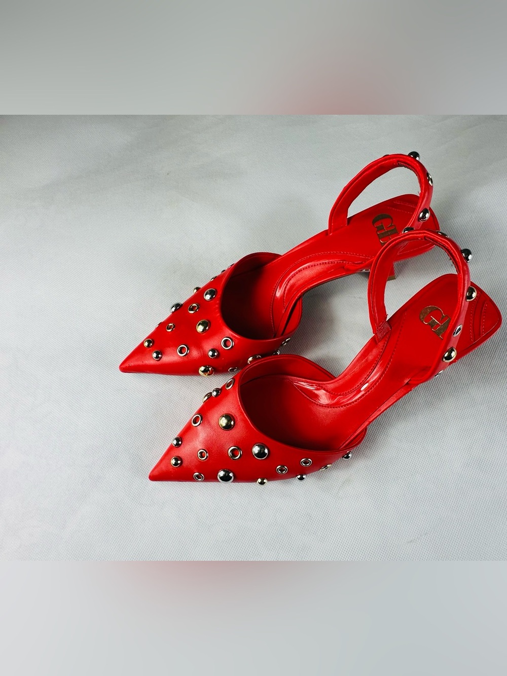 Gianni Bini Red Pointed-Toe Studded Slingback Heels - Picture 8 of 11